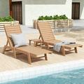 Polytrends Laguna Armless Reclining Poly Eco-Friendly Weather-Resistant Chaise with Side Table (3-Piece Set) Teak