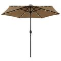 Dcenta Parasol with LED Lights and Aluminum Pole Garden Folding Beach Umbrella Taupe for Backyard Terrace Poolside Lawn Supermarket Outdoor Furniture 106.3in x 92.9in (Diameter x H)