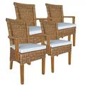 Esszimmer Stühle Set mit Armlehnen 4 Stück Rattanstühle braun Perth Korbstuhl Sessel nachhaltig : mit Sitzkissen