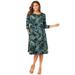 Plus Size Women's Stretch Knit Three-Quarter Sleeve T-shirt Dress by Jessica London in Frost Teal Paisley (Size 22 W)