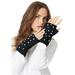 Plus Size Women's Pearl-Embellished Fingerless Gloves by Accessories For All in Black