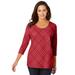 Plus Size Women's Stretch Cotton Scoop Neck Tee by Jessica London in Red Dot Plaid (Size 30/32) 3/4 Sleeve Shirt