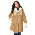 Plus Size Women's Embroidered Faux Shearling Coat. by Roaman's in Camel Paisley Bouquet (Size 12 W)