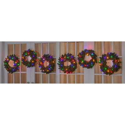 18" Pre-Lit Arrow-Tip Wreaths, Set of 6 by BrylaneHome in Multi Color Lights