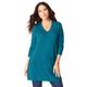 Plus Size Women's CashMORE Collection V-Neck Sweater by Roaman's in Deep Teal (Size 34/36)