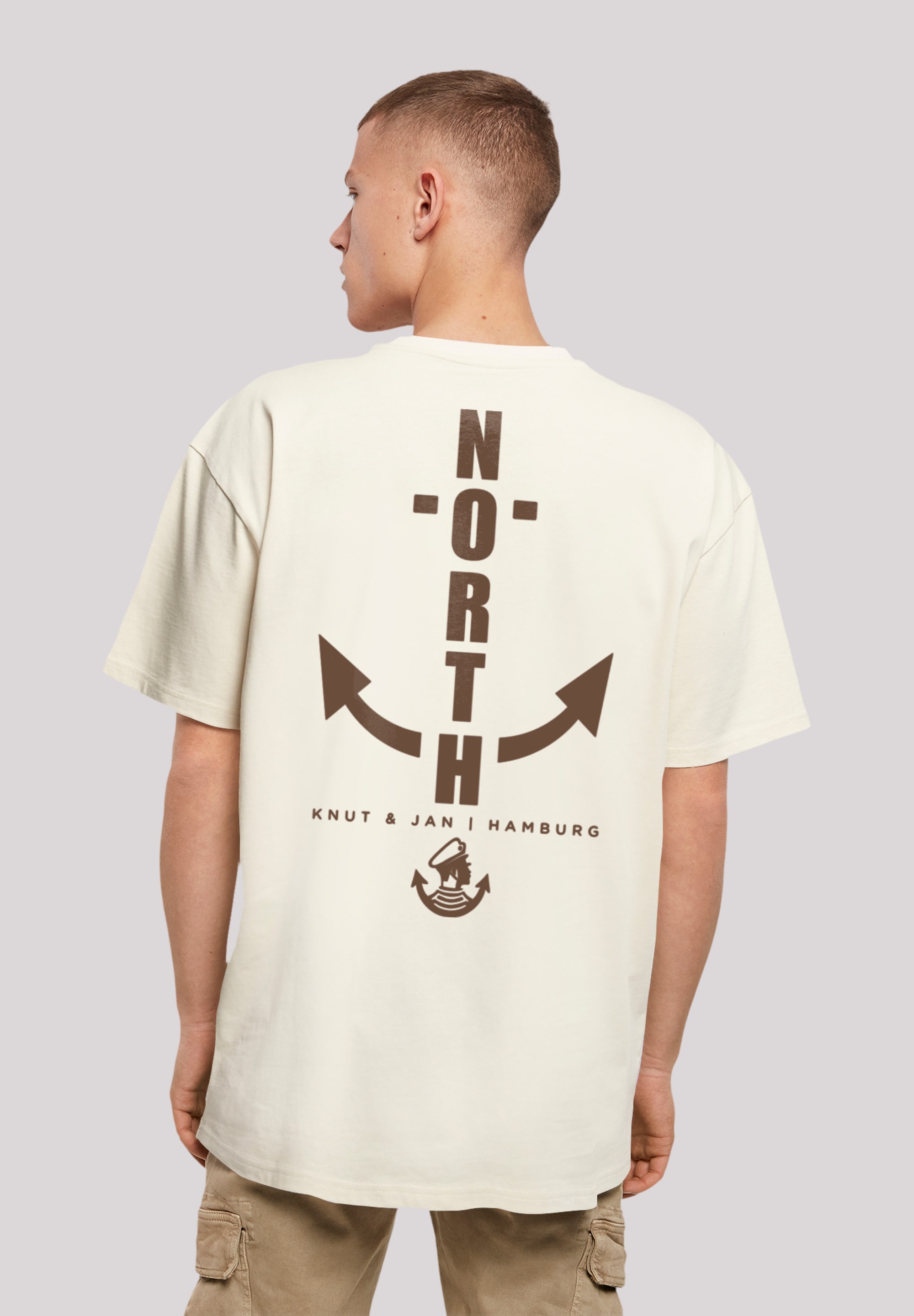 T-Shirt F4NT4STIC "North Anker Knut & Jan Hamburg", Herren, Gr. XXL, beige (sand), Obermaterial: 100% Baumwolle, oversize, Rundhals, ohne Bündchen, Shirts, Print Image
