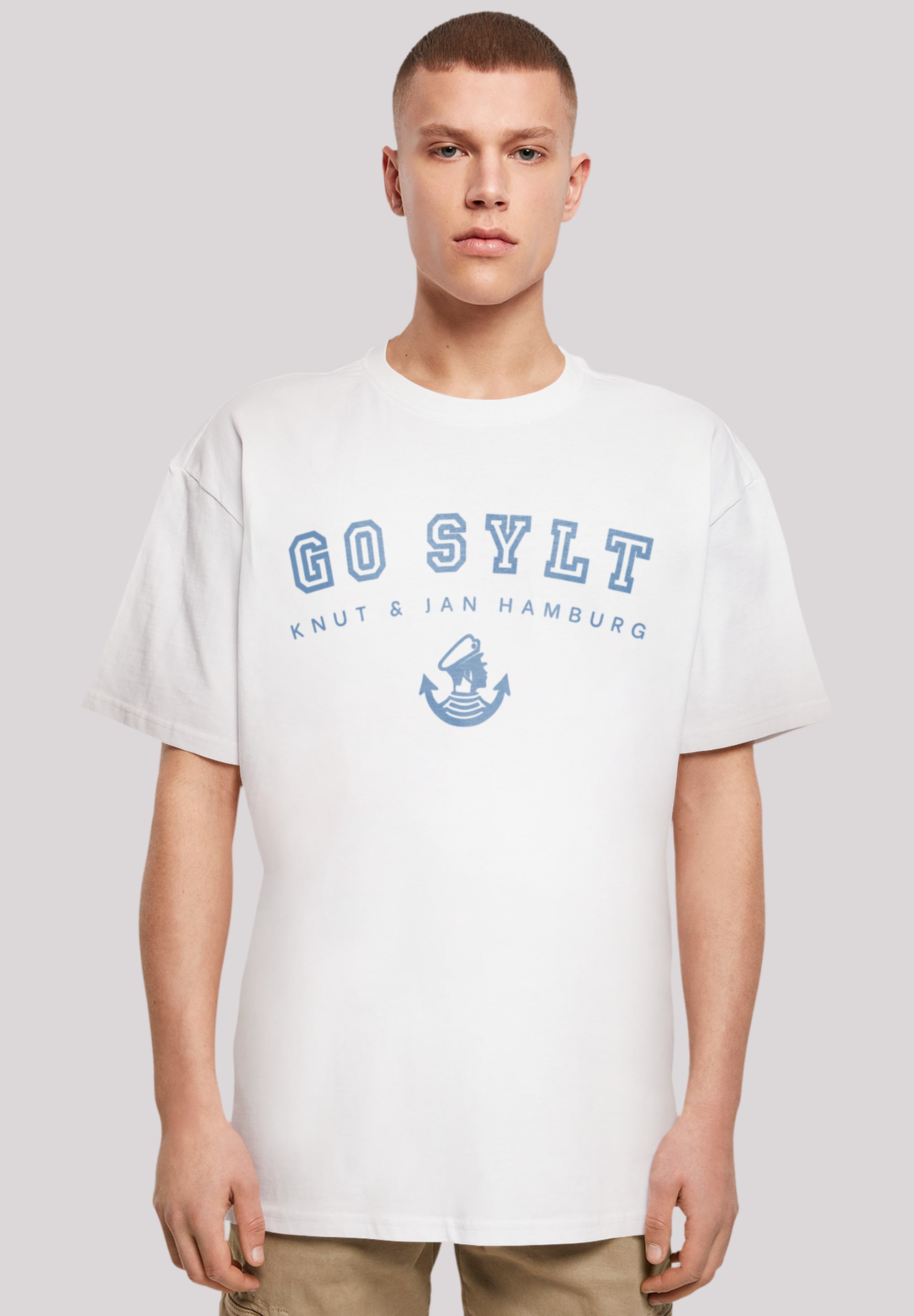 T-Shirt F4NT4STIC "Go Sylt Knut & Jan Hamburg", Herren, Gr. L, weiß, Obermaterial: 100% Baumwolle, oversize, Rundhals, ohne Bündchen, Shirts, Print Image