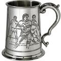 I LUV LTD Pewter Tankard 1 Pint with Rugby Scenes on Both Sides and Antique Handle Pure Heavy Gauge Beer Tankard Perfect for Engraved Personalised Gifts for Men and Women