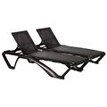 2X Brown Chocolate Garden Sun Lounger Bed - Adjustable Reclining Outdoor Patio Textoline Canvas Furniture - by Resol