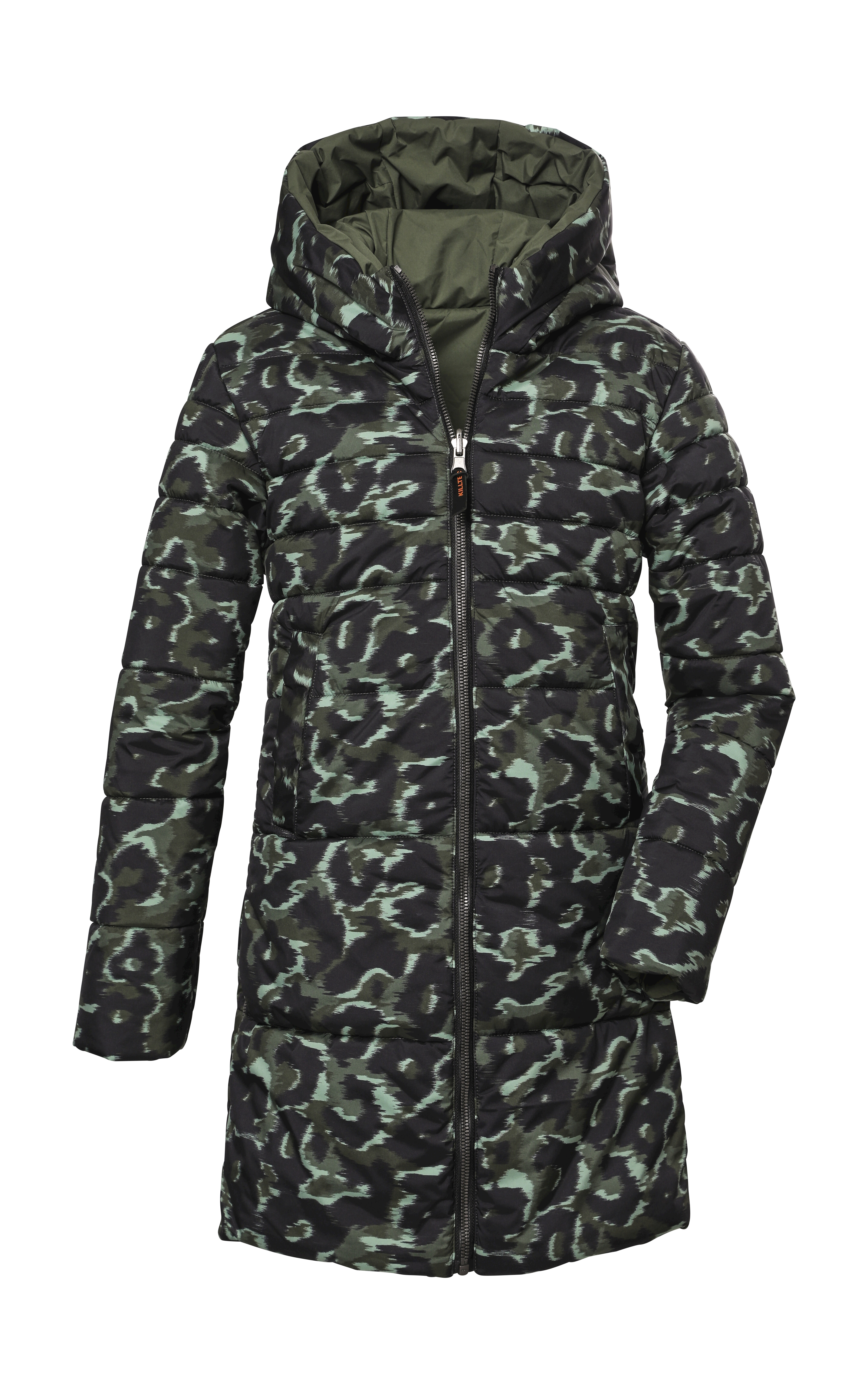 Funktionsparka KILLTEC "KOW 143 GRLS PRK", Kinder, Gr. 152, grün (olivgrün), Oberstoff: 100% Polyester, Wattierung: 100% Polyester, Sportlich, Jacken, Wendbarer Mädchen Steppmantel, wasserabweisend, atmungsaktiv Image