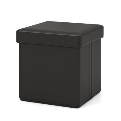 Costway Upholstered Square Footstool with PVC Leather Surface for Bedroom-Black