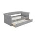 Alma Classic Wood Day Bed with Trundle, Button Tufted, Smooth Gray Burlap