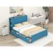 Full Size Platform Bed with Bookcase Headboard, Solid Wood Storage Platform Bed Frame with 4 Storage Drawers, No Box Spring Need