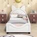 Twin Size Upholstered Daybed with Cute Ears-shaped Headboard, Modern Kid's Bed Frame with Nailhead Decoration