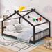 White & Espresso and Gray Full Size House Bed Wood Bed with Roof - Perfect for Play and Sleep