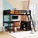 Wooden Full Size Loft Bed with Shelves and Desk - Space-Saving and Multi-Functional (Note: Mattress not included)