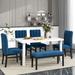 6-Piece Dining Set with Marble Veneer Table and Tufted Upholstered Dining Chairs and Upholstered Bench for Dining Room