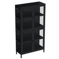 Storage Cabinet 59â€� Bathroom Storage Cabinet with 4 Glass Doors and Adjustable Shelves Freestanding Garage Storage Cabinet for Living Room Bedroom Office Kitchen Laundry Room Black