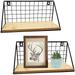 Floating Shelves Set of 2 Decorative Wall Shelf Wooden Storage Shelves with Metal Mesh Bathroom Bedroom Living Room Kitchen Office Spice Rack