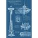 Seattle Washington Space Needle Technical Drawing (Blueprint) (12x18 Wall Art Poster Room Decor)