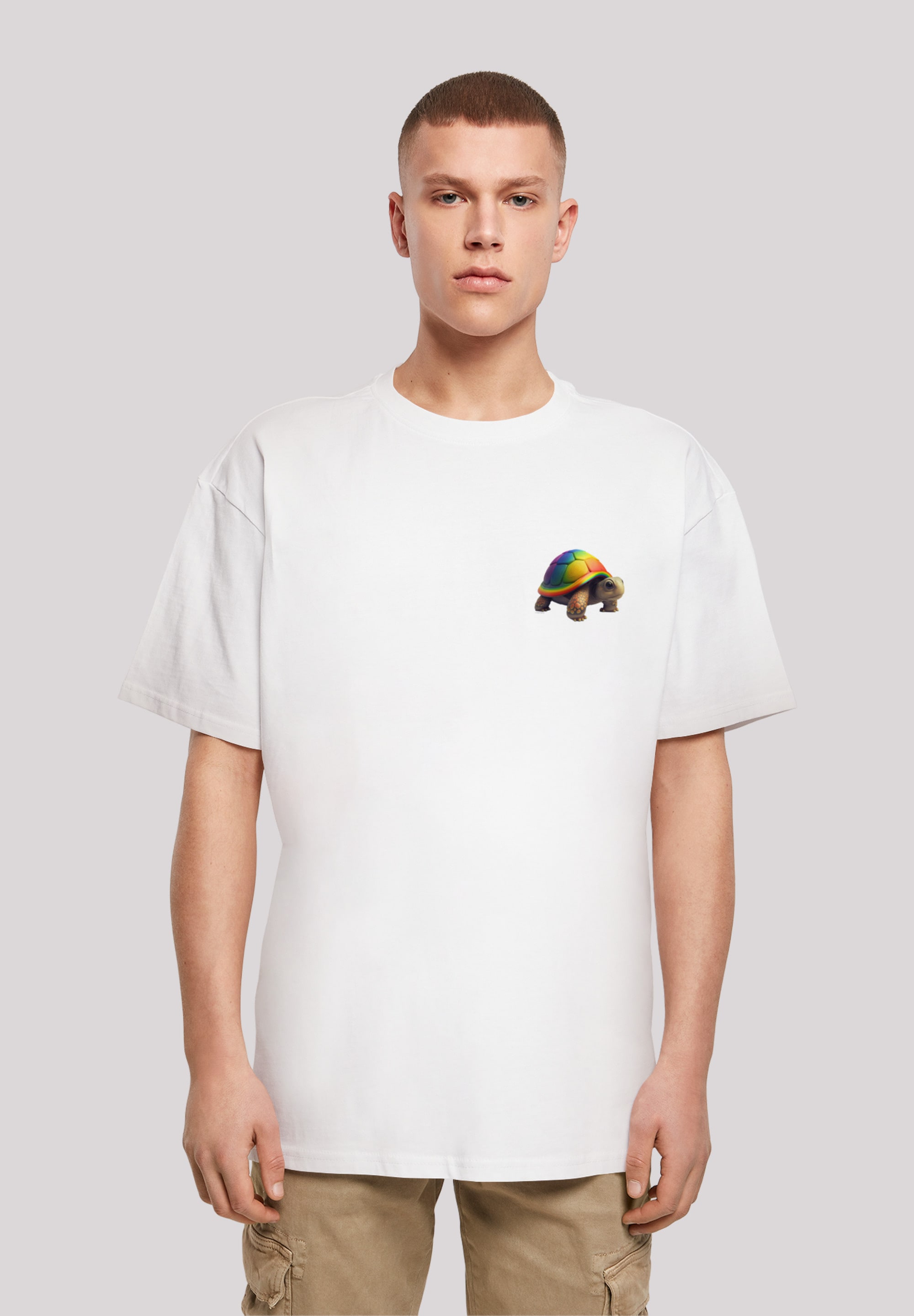 T-Shirt F4NT4STIC "Rainbow Turtle OVERSIZE TEE", Herren, Gr. 5XL, weiß, Obermaterial: 100% Baumwolle, oversize, Rundhals, ohne Bündchen, Shirts, Print Image