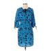 Yumi Kim Casual Dress - Mini Tie Neck 3/4 sleeves: Blue Dresses - Women's Size X-Small