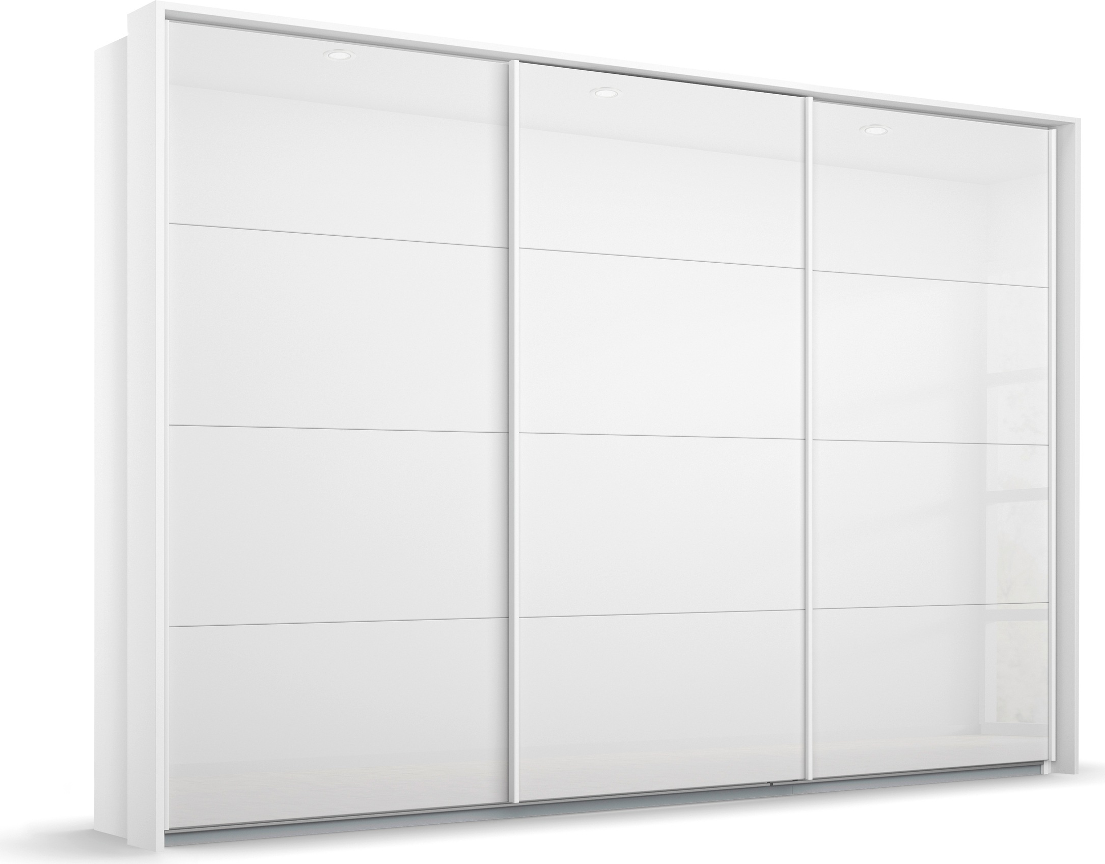Schwebetürenschrank RAUCH "Kleiderschrank Schrank Garderobe OTELI inkl. 3 Innenschubladen", weiß (weiß, hochglanz weiß), B:278cm H:233cm T:68cm, Holzwerkstoff, Schränke, inkl. Passepartout optional mit Beleuchtung Image