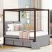 Full Canopy Beds with Trundle Upholstered Poster Panel Bed with Headboard & 3 Drawers, Modern Platform Bed Frame for Kids Teens