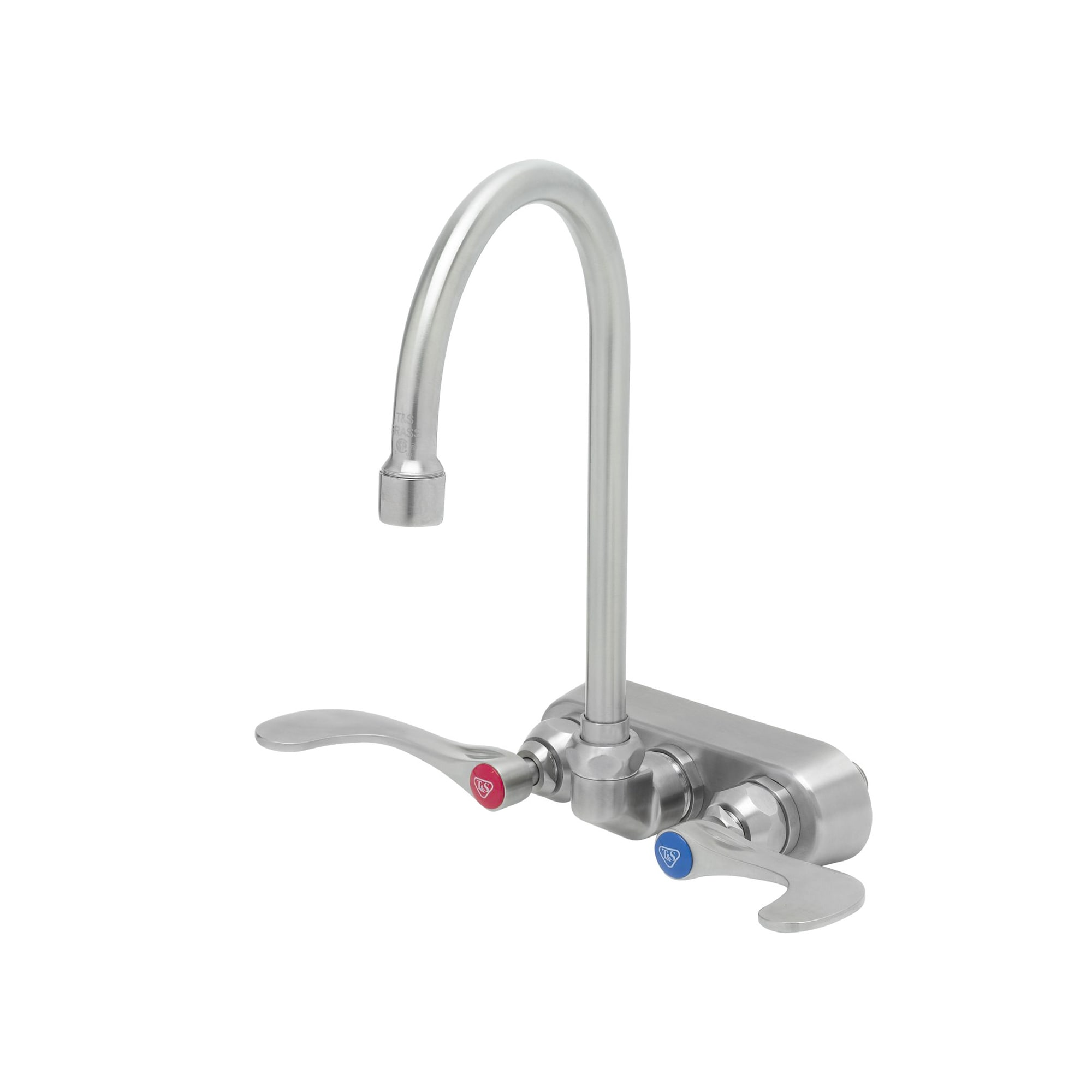 T&S S-1146-04 Splash Mount Faucet - 6" Swivel Gooseneck Spout, 4" Centers, ADA Compliant, Stainless Steel