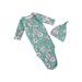 SHIBAOZI Baby Sleeping Bag Set Sleepsuit Newborn Long Sleeves CrewNeck Flower Print Sleeping Round Hat Swaddles Sleeping Sack