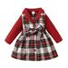 Kucnuzki Newborn Baby Girl Clothes 6 Months Fall Winter Dress 9 Months Long Sleeve V Neck Lattice Patchwork Button-Up Lapel Shirtdress Red