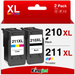 210XL Ink Cartridge for Canon 210XL Black Ink for Canon 210XL 211XL Combo Pack for Canon PIXMA MP250 MP240 MX340 MX410 MP490 MP280 IP2700 IP2702 Printer (Black Tri-Color)