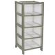 VTL® 4 Drawer Plastic Large Tower Storage Drawers Chest Unit Silver - Made in UK