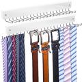 Tie Rack Wall Mounted, Natrual Wood Tie Organizer Holds 20 Ties/Belt/Purse, Tie and Belt Organizer w/ 360° Roatable Hooks,Screw Nail, Ideal for Installation on Wall、Door、Closet, 2 Pack, White