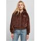 Collegejacke FUBU "Damen FW224-022-1 Signature Rhinestone Fur Jacket brown" Gr. L, braun (brown) Damen Jacken Sportjacken