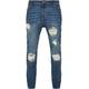 Bequeme Jeans URBAN CLASSICS "Herren Heavy Destroyed Slim Fit Jeans" Gr. 30/32, Länge 32, blau (blue, heavy, destroyed, washed) Herren Jeans