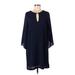 Kensie Casual Dress - Shift Plunge 3/4 sleeves: Blue Solid Dresses - Women's Size 6