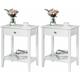 Costway - Wooden Nightstand Set of 2 Bedside Couch Sofa Table w/Sliding Drawer