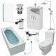 1500mm Single Ended Bathroom Suite Bath Shower Screen Basin Taps Toilet Waste - White