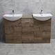 Mediterranean 1450 Double Basin Sink Vanity Unit Set Bathroom Walnut Oak Finish, With Tap & Waste Pack - Walnut Oak