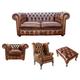 Chesterfield 2 Seater Sofa + Club Chair + Queen Anne Wing Chair + Footstool Leather Sofa Suite Offer Antique Tan