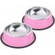 Set of 2 Pink Stainless Steel Bowl with Non-Slip Rubber Base for Small Dogs and Cats (200ML)