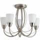 Litecraft Madrid Ceiling Light Flush 5 Arm With Frosted Shades - Satin Nickel