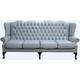 Chesterfield 4 Seater Mallory Flat Wing Queen Anne High Back Wing Sofa Parlour Blue Leather