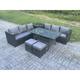 Fimous - pe Wicker Outdoor Garden Furniture Set Patio Rattan Rectangular Dining Table Lounge Sofa with 2 Small Footstool Side Table 8 Seater Dark