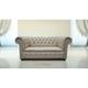 Chesterfield 2 Seater Settee Sofa Buttoned Seat Ivory Cottonseed Leather