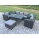 Fimous - 6 Seater Rattan Garden Furniture Set Patio Outdoor Rectangular Dining Table Lounge Sofa Chair with 2 Side Table Stool Dark Grey Mixed