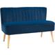 Modern Double Seat Sofa Compact Loveseat Couch Padded Velvet Wood Legs Blue - Blue - Homcom