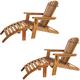 Casaria - 2x Sun Lounger Adirondack Acacia Wood Foldable Armrests Garden Patio Porch Wooden Outdoor Furniture Deckchair Seat With Footrest