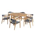 Ensemble table ronde en teck et 6 fauteuils en teck et corde